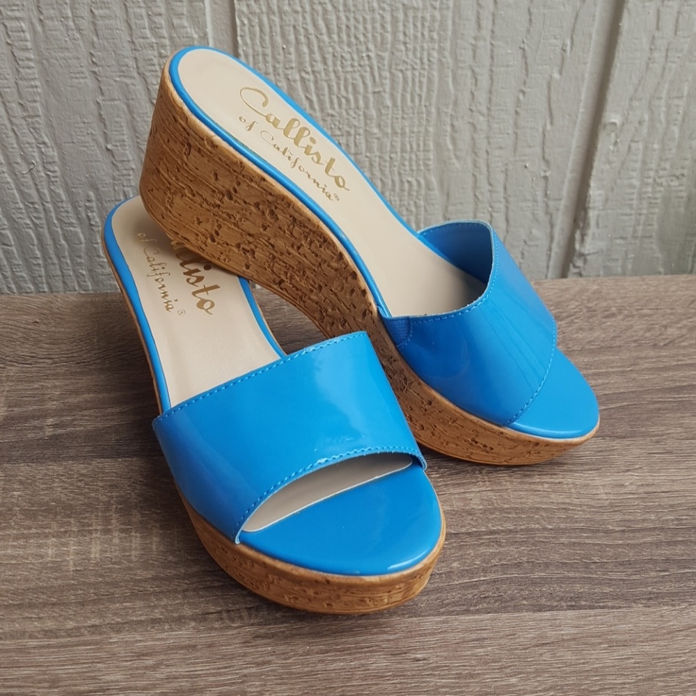 EUC Turquoise Callisto Slide Wedges